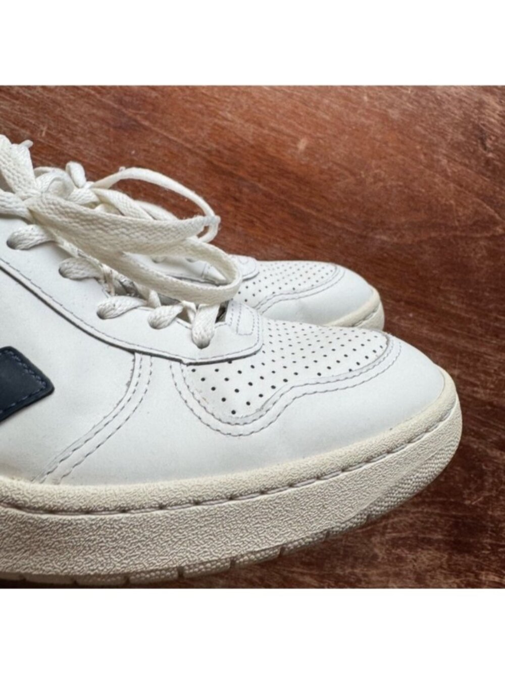 Veja White Sneakers with Navy V and Red  Heel Tab - Picture 9 of 12